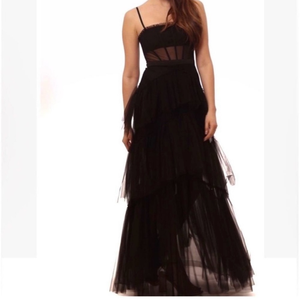 Betsy & Adam 
Tiered Tulle Ruffle Gown
Betsy & Adam